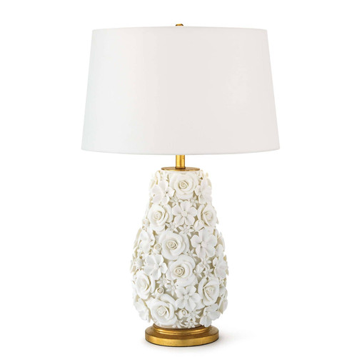 White porcelain flower lamp with gold accents